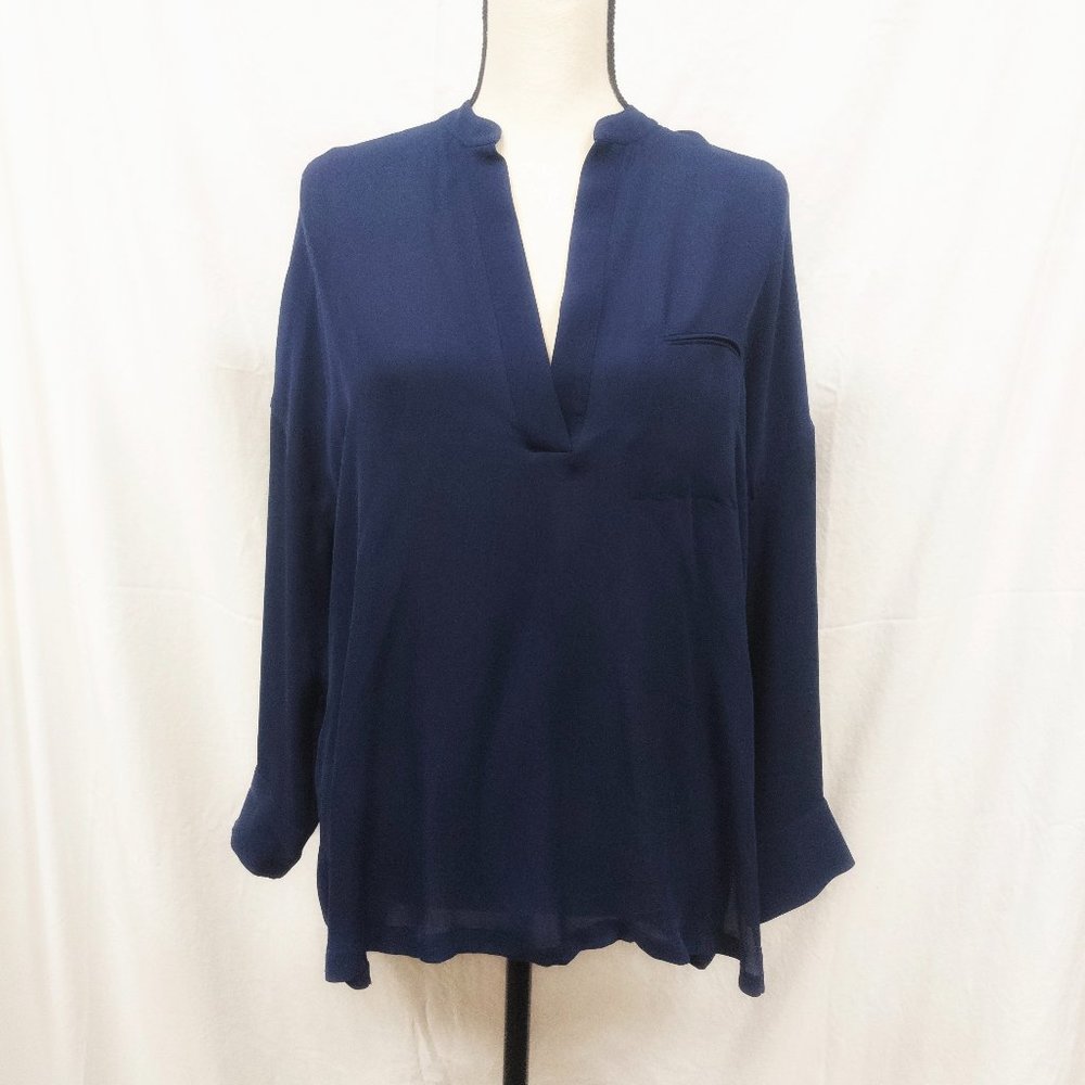 Vince Navy Silk Long Sleeve Blouse